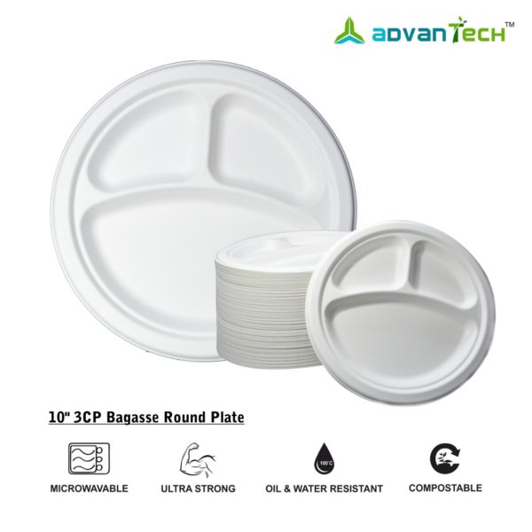 3CP Bagasse Round Plate (25 pcs)